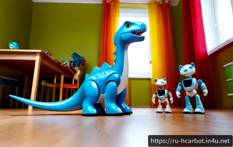 Home 17 헬로카봇 티라쿵과 친구들 - Photorealistic children’s playroom in a cozy Russian apartment, a colorful friendly transforming din...